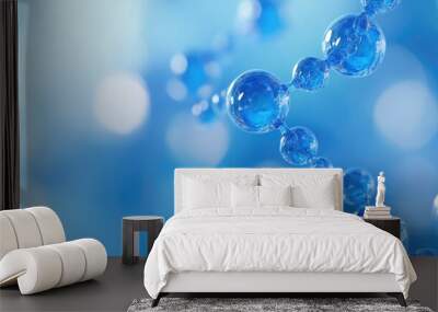 Macro view of transparent blue science molecules model isolated blurred background Wall mural