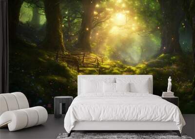 sun rays in forest Wall mural