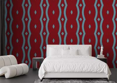 maroon blue geometric waves pattern. decorative ornate background.  Wall mural