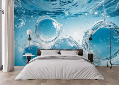 Ice cubes with bubbles underwater Wall mural