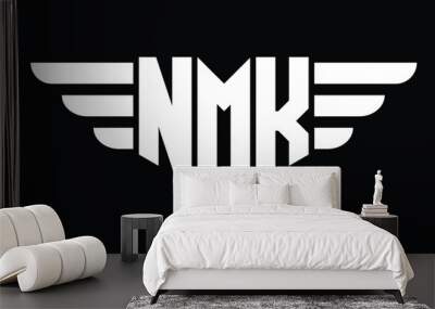 NMK three letter logo, creative wings shape logo design vector template. letter mark, word mark, monogram symbol on black & white. Wall mural