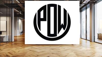 POW shield in circle logo design vector template. lettermrk, wordmark, monogram symbol on white background. Wall mural