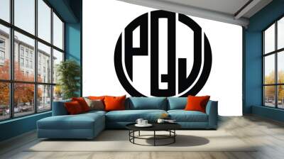 PQJ shield in circle logo design vector template. lettermrk, wordmark, monogram symbol on white background. Wall mural