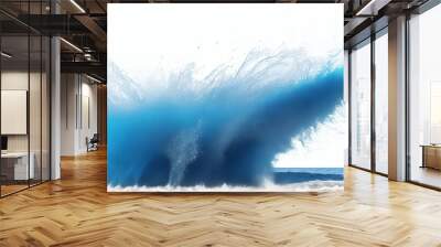 Small size blue Sand flying explosion, Ocean sands grain wave explode. Abstract cloud fly. Blue colored sand splash throwing in Air. White background Isolated high speed shutter, throwing freeze stop
 Wall mural