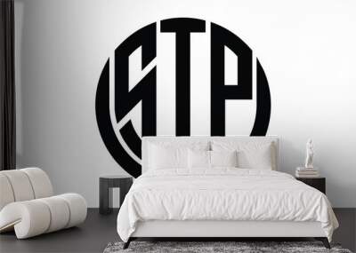 STP shield in circle logo design vector template. lettermrk, wordmark, monogram symbol on white background. Wall mural