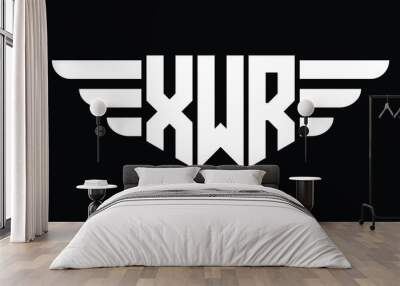 XWR three letter logo, creative wings shape logo design vector template. letter mark, word mark, monogram symbol on black & white. Wall mural