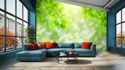 Nature of green leaf in garden at summer. Natural green leaves plants using as spring background cover page greenery environment ecology lime green wallpaper Wall mural