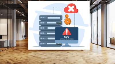 Concept 500 Internal server error, Website error, Network error, Cloud computing. Flat vector illustration for landing page, web design, banner, infographic. Wall mural