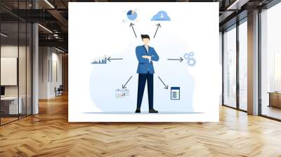 Concept of business data analysis, management tools, intelligence, corporate strategy development, data-driven decision making. flat vector illustration on white background. Wall mural