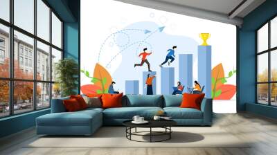 concept of people running to their goal in columns, motivation moving up, teamwork to achieve business goals. way to reach target, flat vector illustration on purih background. Wall mural