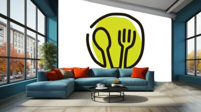 Restaurant logo template with spoon, and fork design. restaurant or catering logo Wall mural