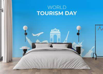 World Tourism Day. 27 September. Holiday concept. Template for background with banner, poster and card. flat illustration. jpeg format. Wall mural