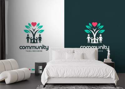 Abstract tree and people community logo. Ecology, environment, nature label or icon. Vector illustration Wall mural