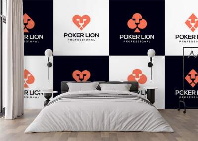 Lion face combination with poker shape logo design Wall mural