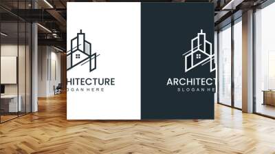 Minimalist architecture logo with line art style logo design and business card Wall mural