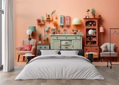 Adorable dollhouse furniture and figurines, Generative AI Wall mural