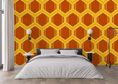 Seamless pattern of honeycomb grids with golden hues, Generative AI Wall mural