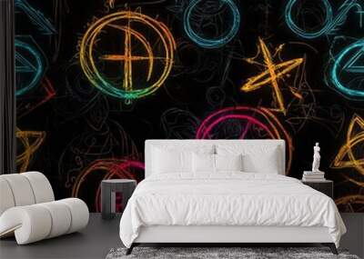 seamless pattern of sigils glowing against a dark background Wall mural