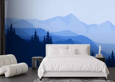 blue nature mountain landscape flat design vector good for wallpaper design, design template, backgr Wall mural