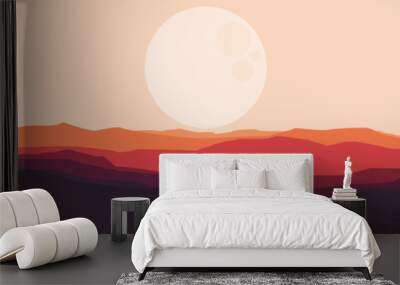 moonrise in mountain landscape forest vector illustration design for wallpaper design, design template, background template, and tourism design template Wall mural