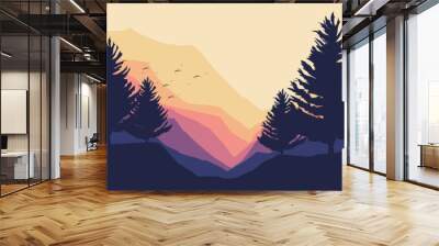 mountain landscape flat design vector good for wallpaper, background, backdrop, design template and tourism design Wall mural