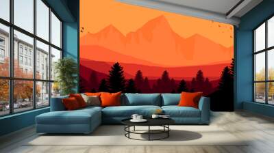 summer sunset landscape flat design vector illustration good for web banner, blog banner, wallpaper, background template, adventure design, tourism poster design, backdrop design Wall mural