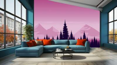 sunrise mountain landscape flat design vector illustration good for wallpaper, backdrop, banner, game art, background, and design template  Wall mural