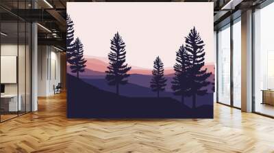 tree silhouette at mountain landscape vector illustration design for wallpaper design, design template, background template, and tourism design template Wall mural