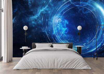 Abstract Blue Space with Glowing Circles Wall mural