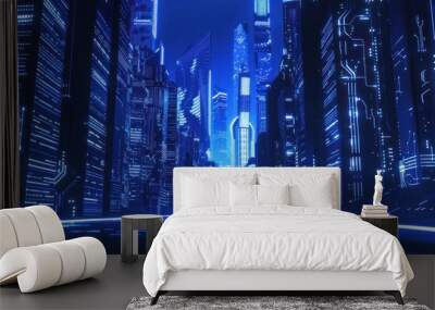 Neon Cityscape: A Digital Metropolis Wall mural