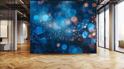 Abstract blue bokeh background with sparkling lights and stars Wall mural