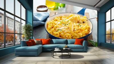 Baked mac and cheese in a cast iron pan Wall mural