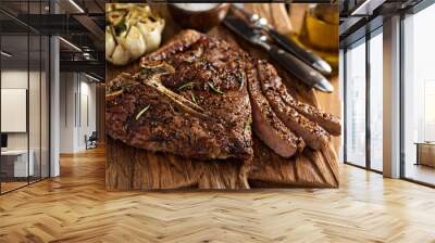 Beef steak cooked on a grill Wall mural