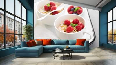 Bircher muesli with apple, nuts and berries Wall mural