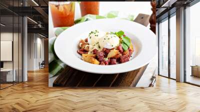 Breakfast potatoes with eggs Benedict and corned beef Wall mural