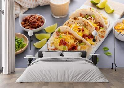 Breakfast tacos with hash browns, eggs and bacon Wall mural