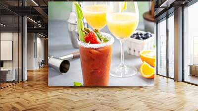 Brunch cocktails with orange mimosas and bloody mary Wall mural