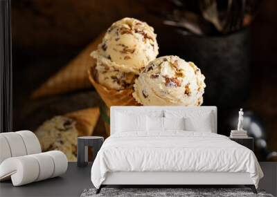 Butter pecan ice cream in waffle cones Wall mural