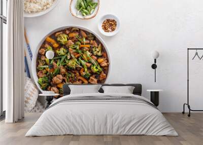 Chicken stir fry with broccoli and sweet pepper Wall mural