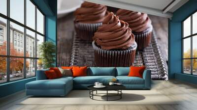 Chocolate cupcakes with whipped ganache Wall mural