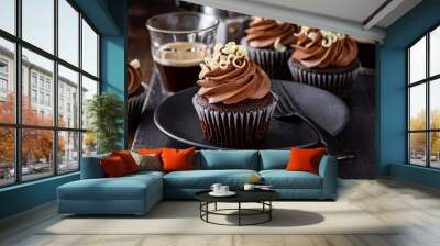 Dark chocolate coffee cupcakes with whipped coffee ganache frosting Wall mural