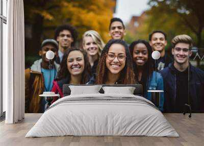 Diverse group of students in colledge campus ready for a new school year, generative AI Wall mural