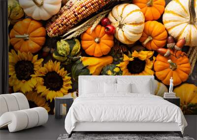 Fall background with pumpkins Wall mural