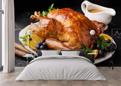 festive celebration roasted turkey for thanksgiving Wall mural