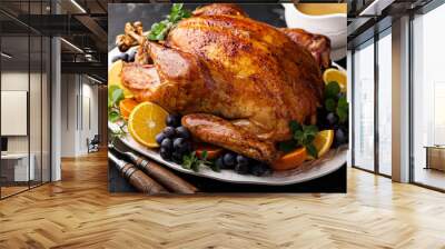 Festive celebration roasted turkey for Thanksgiving Wall mural