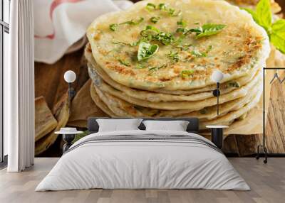 Fried green onion pancakes Wall mural