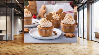 gingerbread cupcakes with cream cheese frosting topped with gingerbread cookies Wall mural