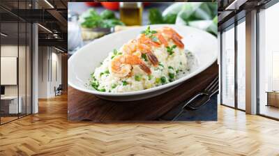 Green peas risotto with shrimp Wall mural