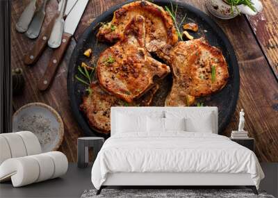 Grilled or pan fried pork chops on the bone Wall mural