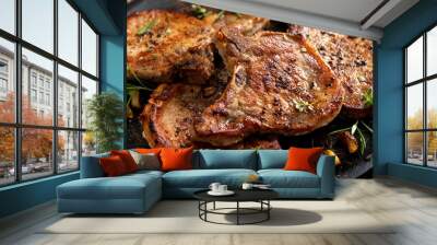 Grilled or pan fried pork chops on the bone Wall mural